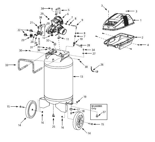 Wl660501, Wl660501aj Tank Parts Diagram and Parts List for WL660501AJ  Campbell Hausfeld Compressor